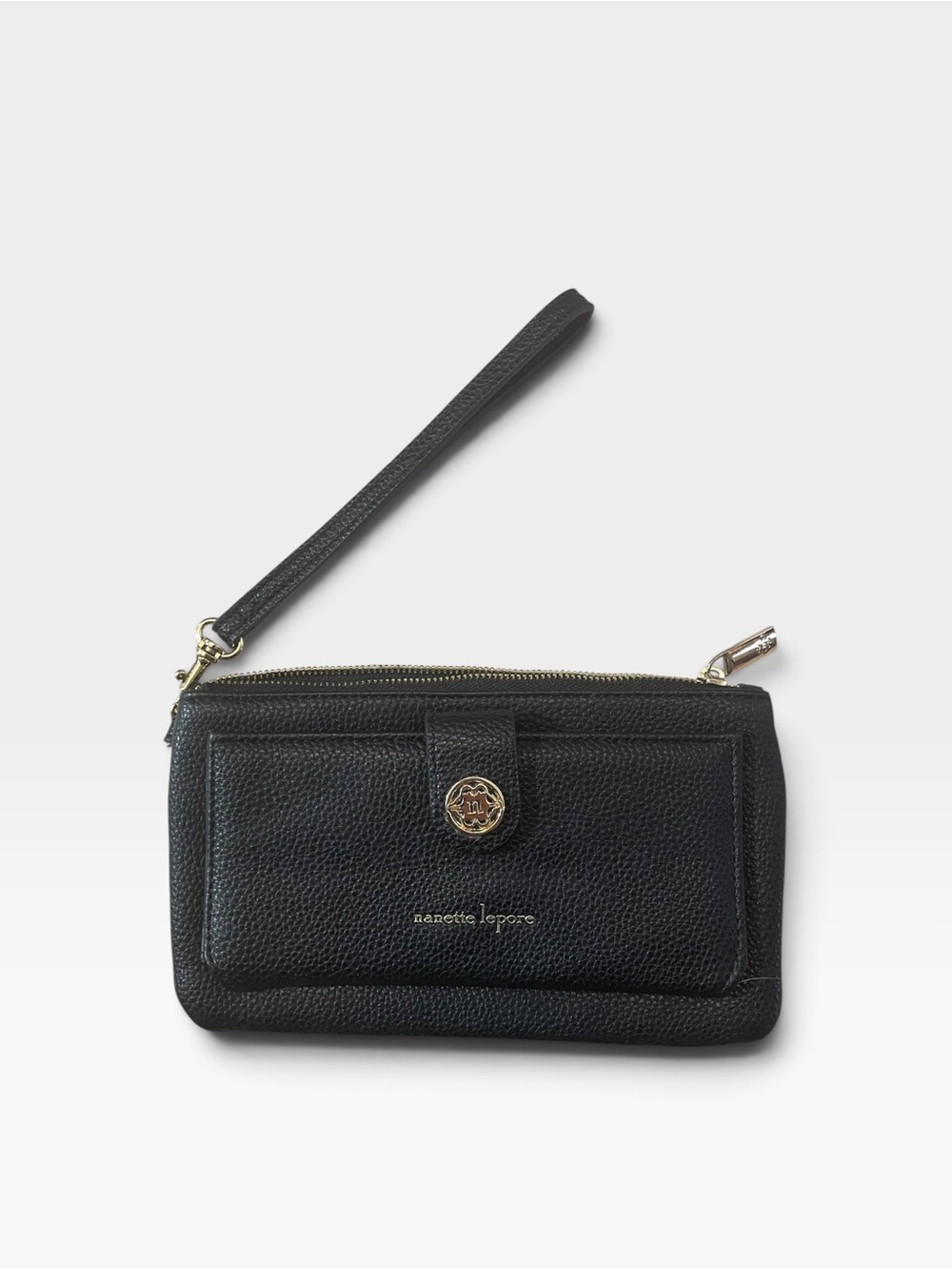 C5- Nanette Lepore Black Pebbled Leather Wristlet Wallet